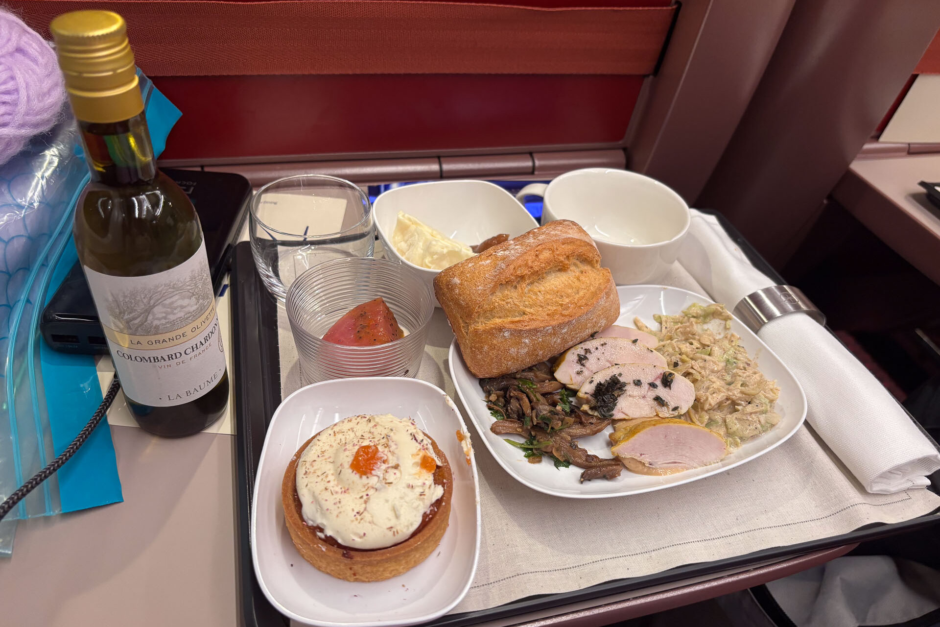 Abendessen abends im Eurostar nach Paris
